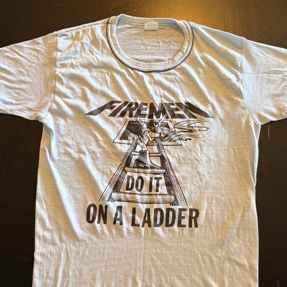 Rare 70s Vintage Tee - “Firemen Do It On A Ladder” -Size L